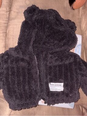 Cozy Black Teddy Bear Hooded Jacket - Plush Zip-Up
